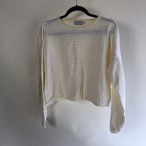 United Knitwear Sweatshirt Cropped sz L Womens Striped Yellow White